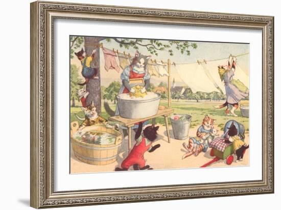 Cats on Laundry Day-null-Framed Art Print