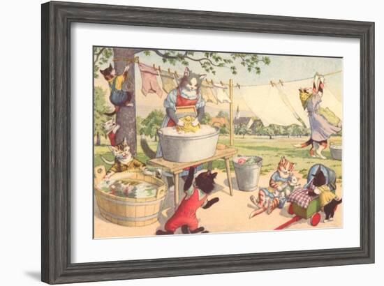 Cats on Laundry Day-null-Framed Art Print