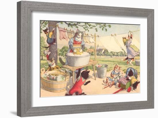 Cats on Laundry Day-null-Framed Art Print