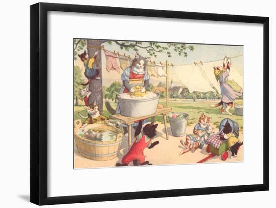 Cats on Laundry Day-null-Framed Art Print