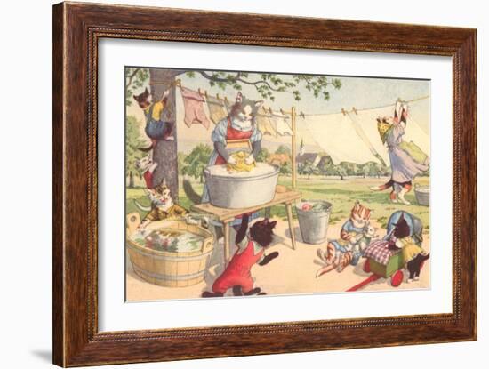 Cats on Laundry Day-null-Framed Art Print