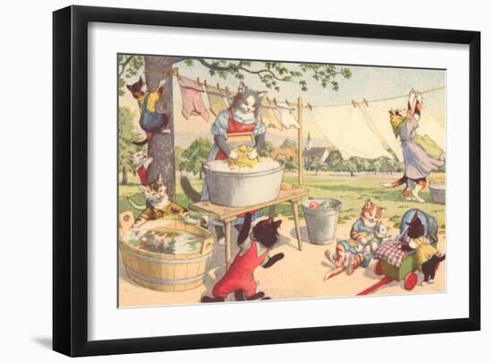 Cats on Laundry Day-null-Framed Art Print