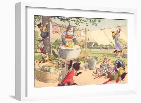 Cats on Laundry Day-null-Framed Art Print