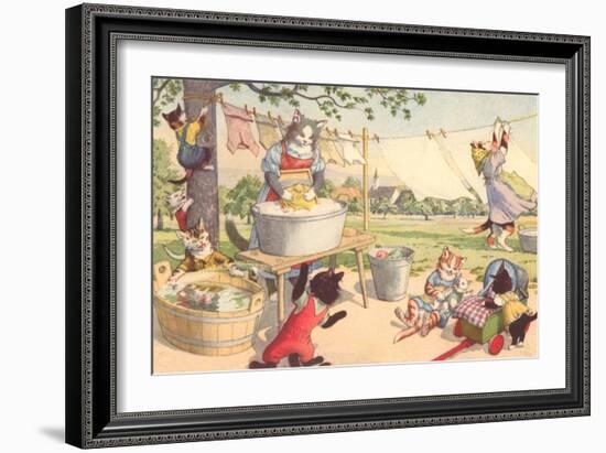 Cats on Laundry Day-null-Framed Art Print