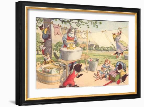 Cats on Laundry Day-null-Framed Art Print