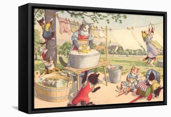 Cats on Laundry Day-null-Framed Stretched Canvas