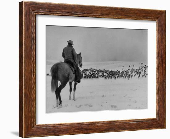 Cattle Drive on Snowy Landscape to Virginia City-Ralph Crane-Framed Photographic Print