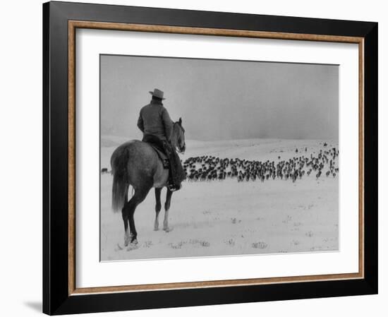 Cattle Drive on Snowy Landscape to Virginia City-Ralph Crane-Framed Photographic Print