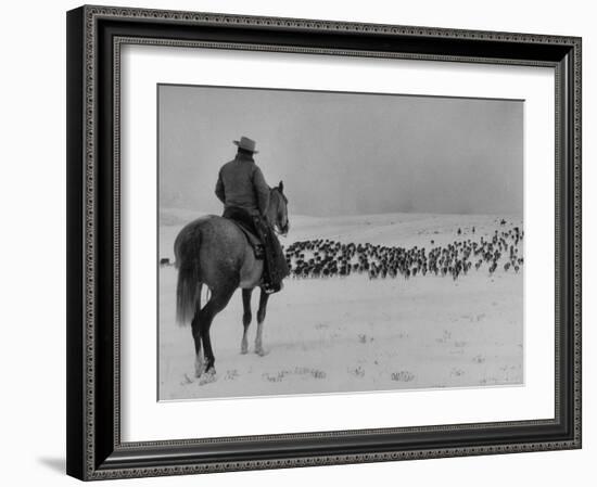 Cattle Drive on Snowy Landscape to Virginia City-Ralph Crane-Framed Photographic Print