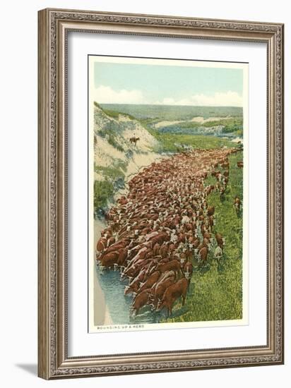 Cattle Drive, Rounding up the Herd-null-Framed Premium Giclee Print