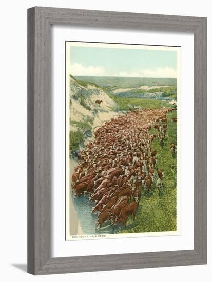 Cattle Drive, Rounding up the Herd-null-Framed Premium Giclee Print