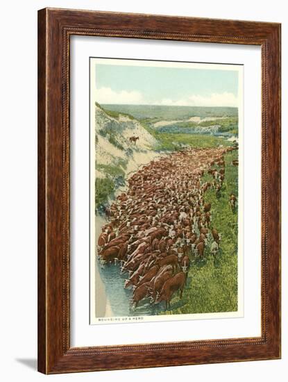 Cattle Drive, Rounding up the Herd-null-Framed Premium Giclee Print