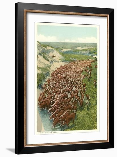 Cattle Drive, Rounding up the Herd-null-Framed Premium Giclee Print