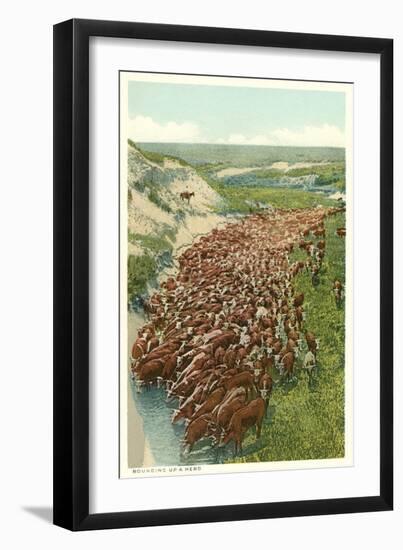 Cattle Drive, Rounding up the Herd-null-Framed Premium Giclee Print