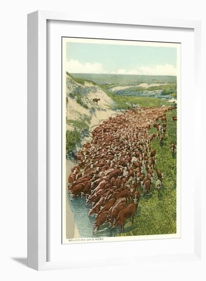 Cattle Drive, Rounding up the Herd-null-Framed Premium Giclee Print