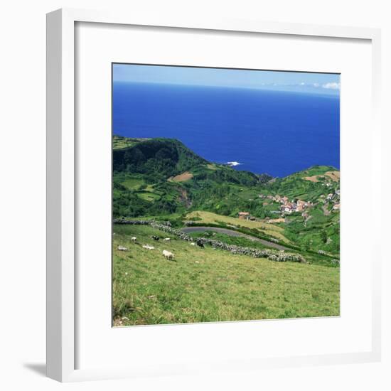 Cattle, Fields and Small Village on the Island of Flores in the Azores, Portugal, Atlantic, Europe-David Lomax-Framed Photographic Print