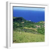 Cattle, Fields and Small Village on the Island of Flores in the Azores, Portugal, Atlantic, Europe-David Lomax-Framed Photographic Print