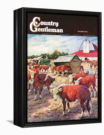 "Cattle in Barnyard," Country Gentleman Cover, October 1, 1945-Matt Clark-Framed Premier Image Canvas