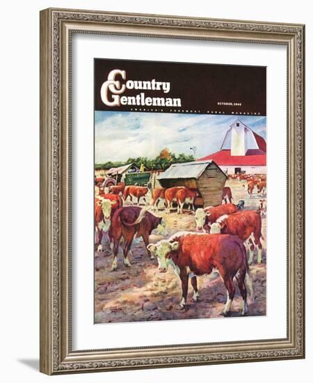 "Cattle in Barnyard," Country Gentleman Cover, October 1, 1945-Matt Clark-Framed Giclee Print