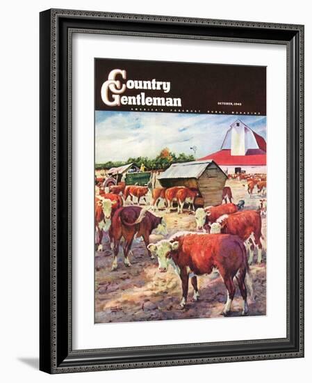 "Cattle in Barnyard," Country Gentleman Cover, October 1, 1945-Matt Clark-Framed Giclee Print