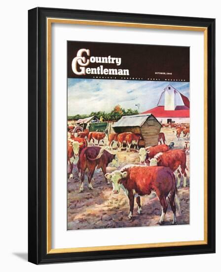 "Cattle in Barnyard," Country Gentleman Cover, October 1, 1945-Matt Clark-Framed Giclee Print