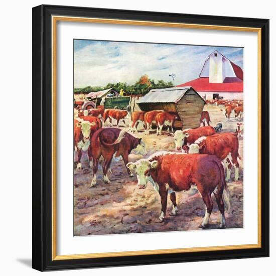 "Cattle in Barnyard,"October 1, 1945-Matt Clark-Framed Giclee Print