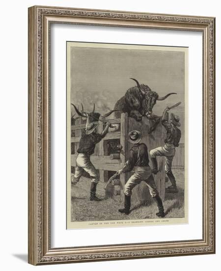 Cattle in the Far West, I, a Branding Corral and Shute-Samuel Edmund Waller-Framed Giclee Print