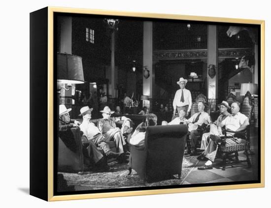 Cattle Men and Natives of San Angelo Sitting in the Lobby of the Cactus Hotel-null-Framed Premier Image Canvas