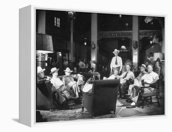 Cattle Men and Natives of San Angelo Sitting in the Lobby of the Cactus Hotel-null-Framed Premier Image Canvas