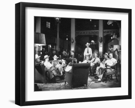 Cattle Men and Natives of San Angelo Sitting in the Lobby of the Cactus Hotel-null-Framed Photographic Print