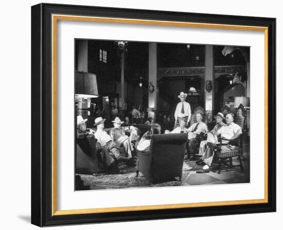 Cattle Men and Natives of San Angelo Sitting in the Lobby of the Cactus Hotel-null-Framed Photographic Print