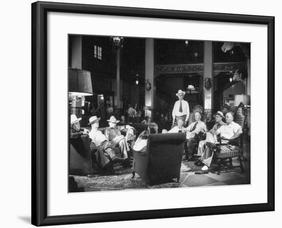 Cattle Men and Natives of San Angelo Sitting in the Lobby of the Cactus Hotel-null-Framed Photographic Print