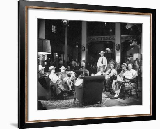 Cattle Men and Natives of San Angelo Sitting in the Lobby of the Cactus Hotel-null-Framed Photographic Print