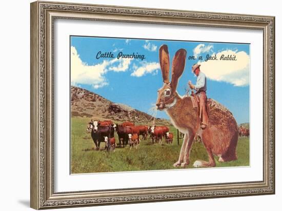 Cattle Punching on a Giant Jack Rabbit-null-Framed Art Print