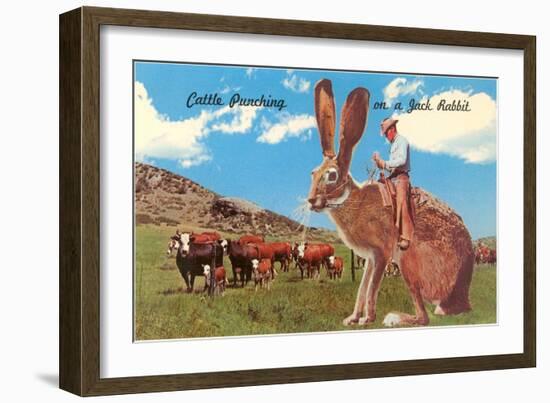 Cattle Punching on a Giant Jack Rabbit-null-Framed Art Print