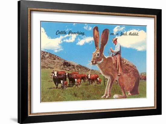 Cattle Punching on a Giant Jack Rabbit-null-Framed Art Print