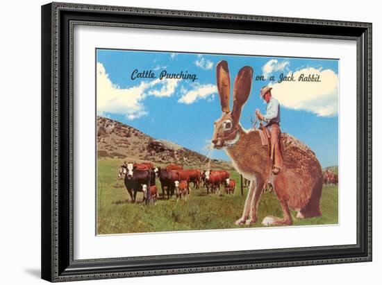 Cattle Punching on a Giant Jack Rabbit-null-Framed Art Print