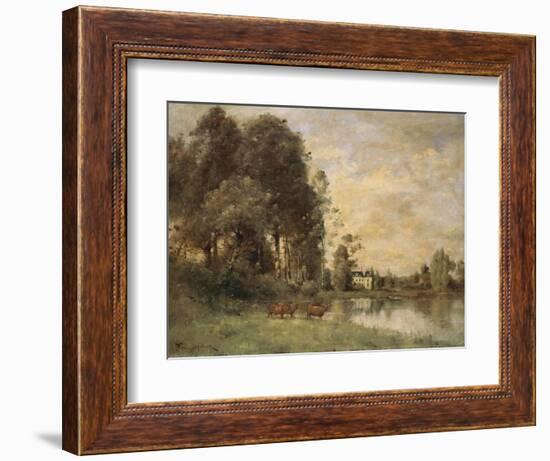 Cattle Watering by a Lake with a Chateau Beyond-Leon Bakst-Framed Giclee Print