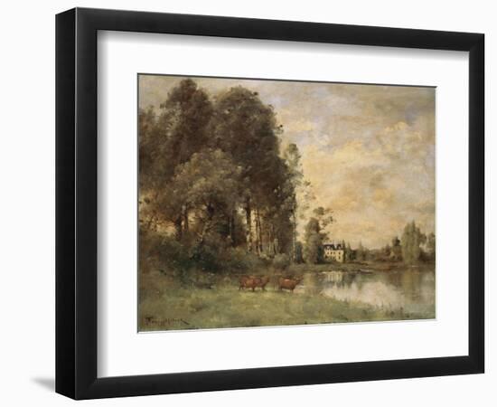 Cattle Watering by a Lake with a Chateau Beyond-Leon Bakst-Framed Giclee Print