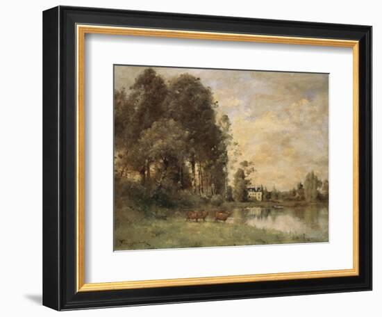 Cattle Watering by a Lake with a Chateau Beyond-Leon Bakst-Framed Giclee Print