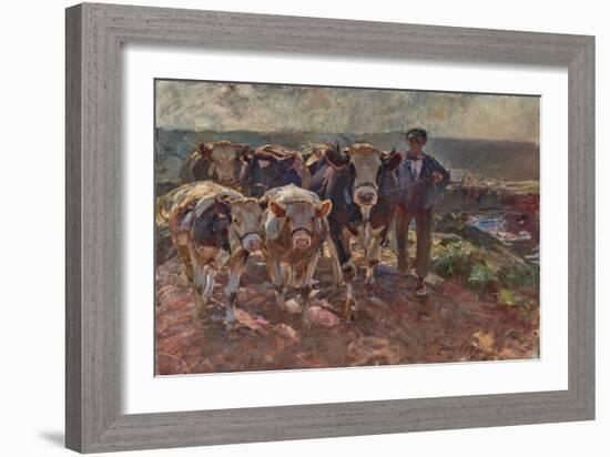 Cattle with Driver on the Island Road, 1921 (Oil on Canvas)-Heinrich Johann von Zugel-Framed Giclee Print