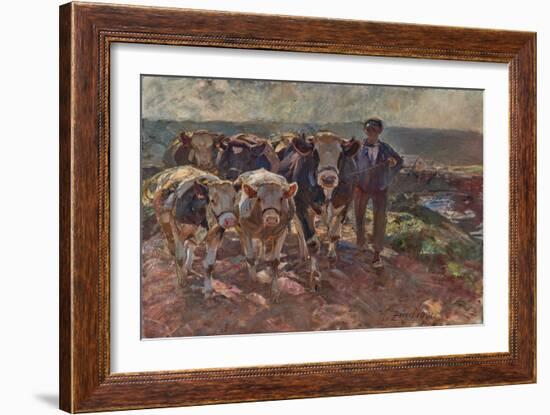 Cattle with Driver on the Island Road, 1921 (Oil on Canvas)-Heinrich Johann von Zugel-Framed Giclee Print