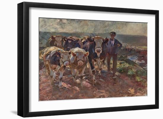 Cattle with Driver on the Island Road, 1921 (Oil on Canvas)-Heinrich Johann von Zugel-Framed Giclee Print