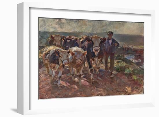 Cattle with Driver on the Island Road, 1921 (Oil on Canvas)-Heinrich Johann von Zugel-Framed Giclee Print