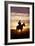 Cattleman Riding Quarter, Paint Horse at Sunset-null-Framed Photographic Print