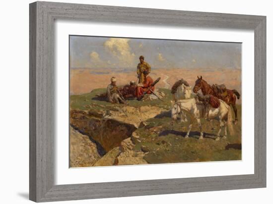 Caucasian Riders at Rest, 1917-Franz Roubaud-Framed Giclee Print