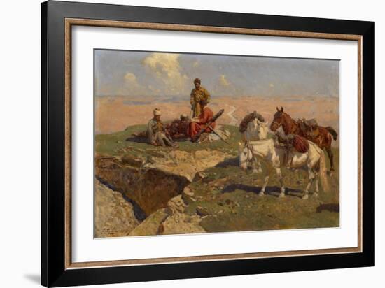 Caucasian Riders at Rest, 1917-Franz Roubaud-Framed Giclee Print