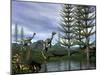 Caudipteryx Dinosaurs at the Water's Edge Next to Tempskya Trees-Stocktrek Images-Mounted Art Print