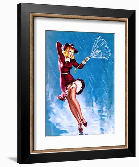 Caught in the Draft (What's Up) Pin-Up c1940s-Gil Elvgren-Framed Art Print