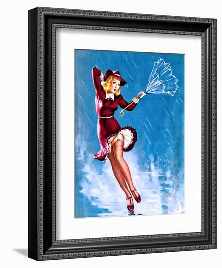 Caught in the Draft (What's Up) Pin-Up c1940s-Gil Elvgren-Framed Art Print